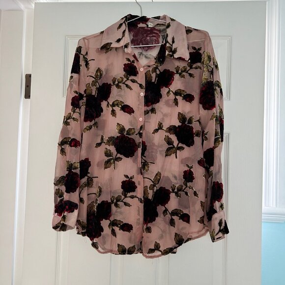 Sheer blouse with velvety roses NWOT - Picture 1 of 4